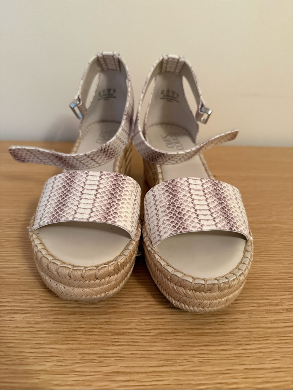 Franco Sarto Cream Snake-Print Espadrille Platform Sandals